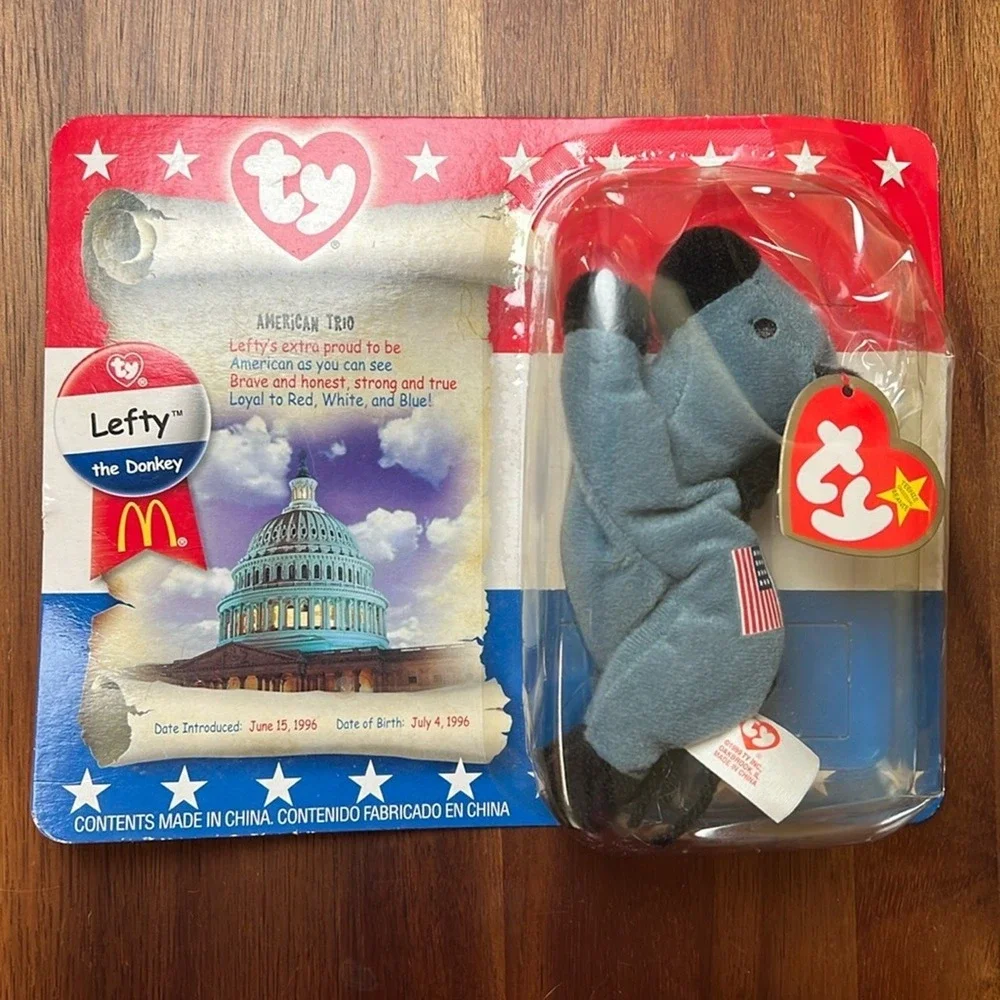NIP Ty Lefty the Donkey Teenie Beanie Baby McDonald's Small Blue New Patriotic